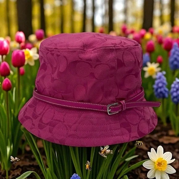 Coach Authentic Pink Logo Bucket Hat Size S - Picture 11 of 13
